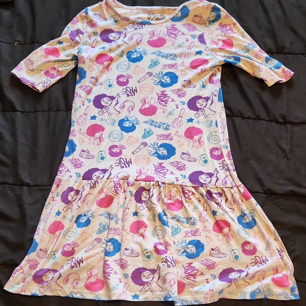 Girls' Graphic Ruffle Hem Dress in Pink, Blue & Purple